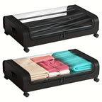 Rolling Under Bed Storage with Wheels - Metal Drawer Organizer for Clothes, Blankets, Shoes & Bedding, 1pc or 2pcs, Gray & Black, Wheeled Storage Box
