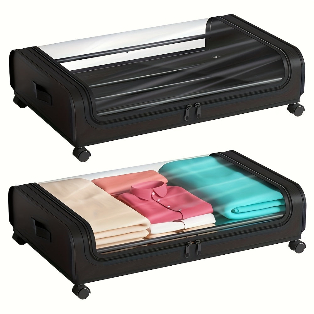 Rolling Under Bed Storage with Wheels - Metal Drawer Organizer for Clothes, Blankets, Shoes & Bedding, 1pc or 2pcs, Gray & Black, Wheeled Storage Box