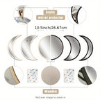 Moon Phase Mirror Set of 5 - Boho Scandinavian Acrylic Wall Mirrors for Living Room, Bedroom and Apartment - Decorative Bohemian Moon Wall Decor for Modern and Minimalist Home