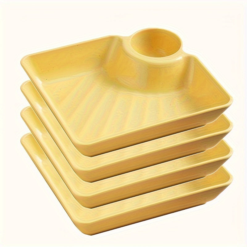 Colorful Serving Plates Set of 4 BPA-Free PP Snack Sushi Appetizer Plates with Dipping Sauce Dishes for Charcuterie Desserts Holiday Christmas Parties