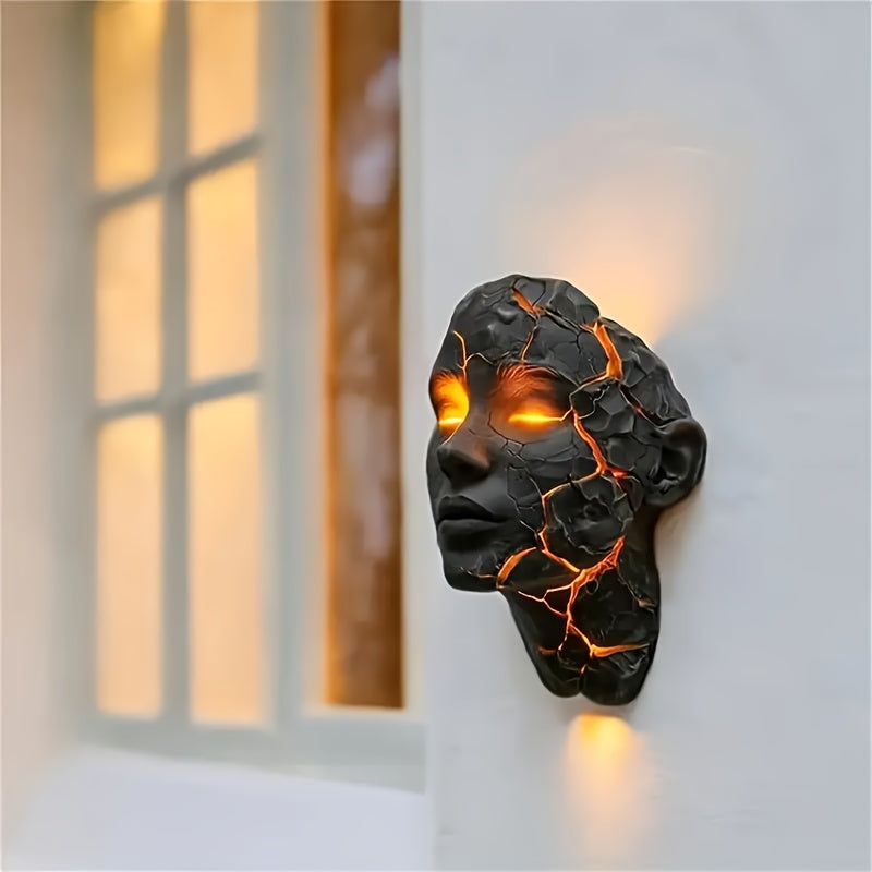 3D LED Halloween Night Light Cracked Broken Soul Resin Table Lamp USB Powered Ambient Glowing Light for Halloween Bedroom Bar Party Ornament