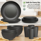 16/32-Piece Wheat Straw Dinnerware Set – Microwave & Dishwasher Safe Plates, Bowls & Cups – Lightweight Unbreakable Tableware for Family Gatherings, Birthday Parties & Camping