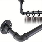Adjustable Industrial Black Pipe Curtain Rod 1 Inch Wrap-Around with Brackets, Indoor Outdoor Patio Room Divider, 4 Sizes 28-45in to 28-84in