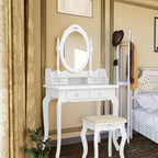 Vanity Desk with Mirror and 4 Drawers 360° Rotating Detachable Dressing Table with Stool – Modern White Makeup Table for Bedroom
