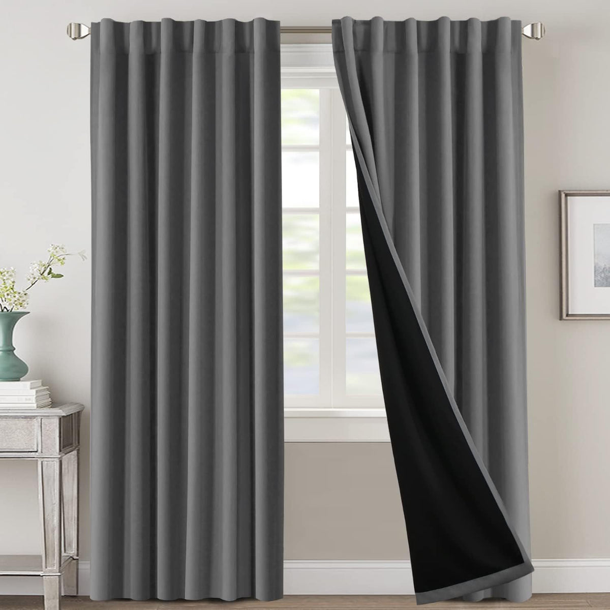 Blackout Curtains 2 Panels 100% Room Darkening 96 Inch Long – Triple Weave Thermal Insulated Back Tab & Rod Pocket Window Drapes for Bedroom & Living Room
