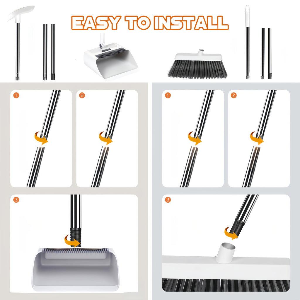 Broom and Dustpan Set 3-in-1 4-in-1 Long Handle Non-Stick Hair Foldable Rotatable Floor Sweeper for Home Office Outdoor Hardwood Tile Indoor Cleaning