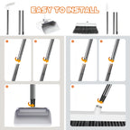 Broom and Dustpan Set 3-in-1 4-in-1 Long Handle Non-Stick Hair Foldable Rotatable Floor Sweeper for Home Office Outdoor Hardwood Tile Indoor Cleaning