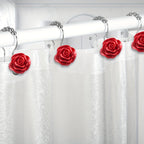 Rose Decorative Shower Curtain Hooks 12pcs – Stainless Steel Acrylic Rhinestones Double Hook for Dual Curtains | Elegant Bathroom Decor & Mother's Day Gift