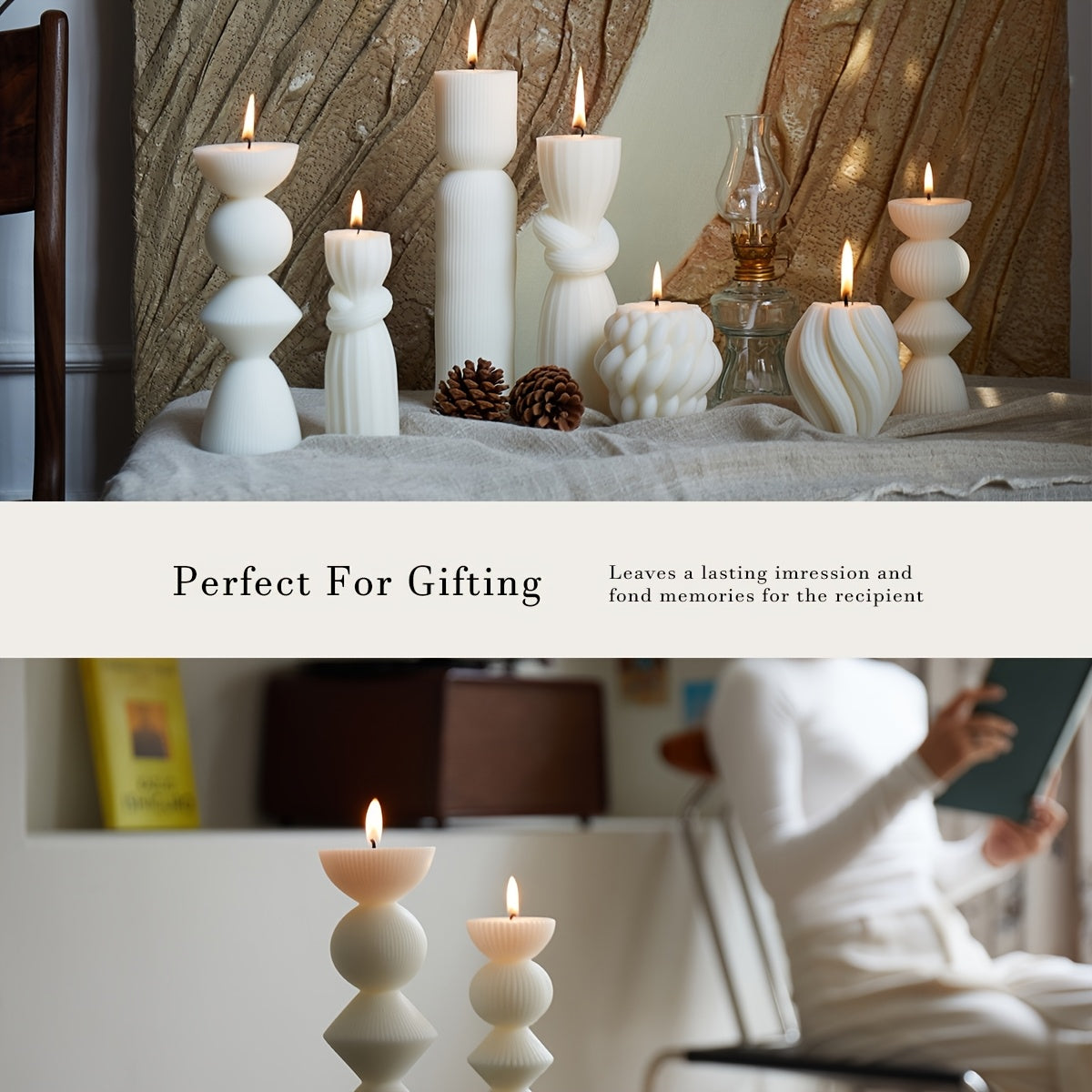 7-Pack Large Ribbed Soy Wax Pillar Candles – Handmade Home Decor Candles for Housewarming Gift, Shelf Decor, Wedding & Dining Table Centerpiece, White, Blue, Black, Orange