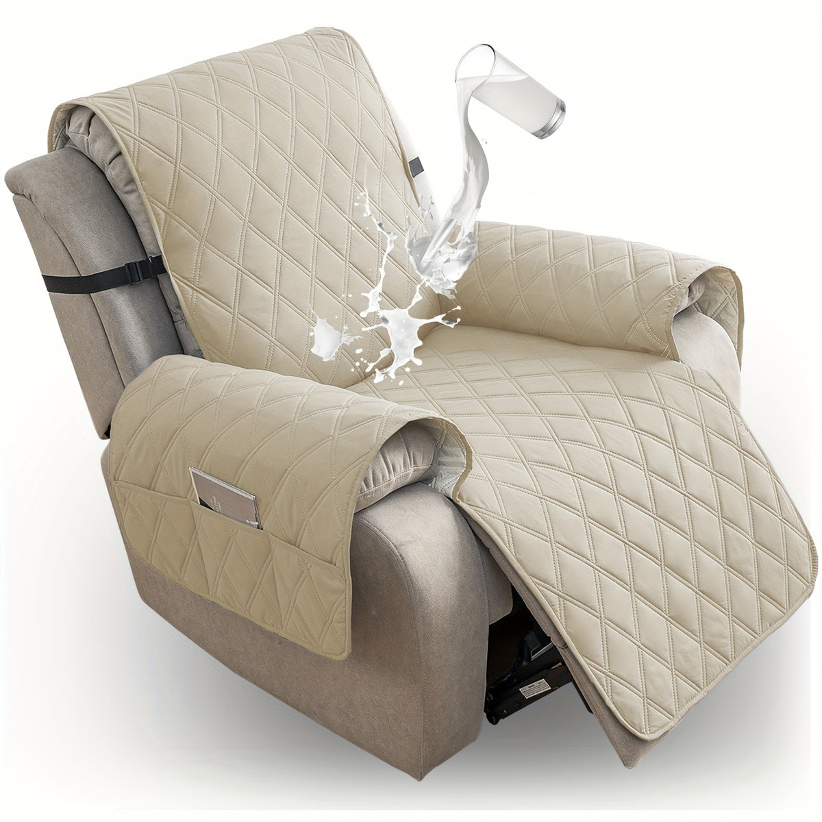 Quilted Recliner Sofa Cover Anti-Slip Wear-Resistant 4-Layer Fabric Dual Side Pockets Machine Washable Pet Home Bedroom Living Room 10 Colors 2 Sizes