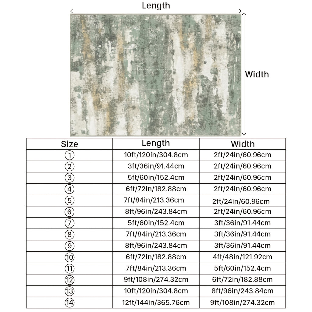 Modern Abstract Area Rug Low Pile Machine Washable Non-Slip for Living Room, Bedroom & Dining – Sage Green, Blue & Dark Grey, 4 Oversized Options