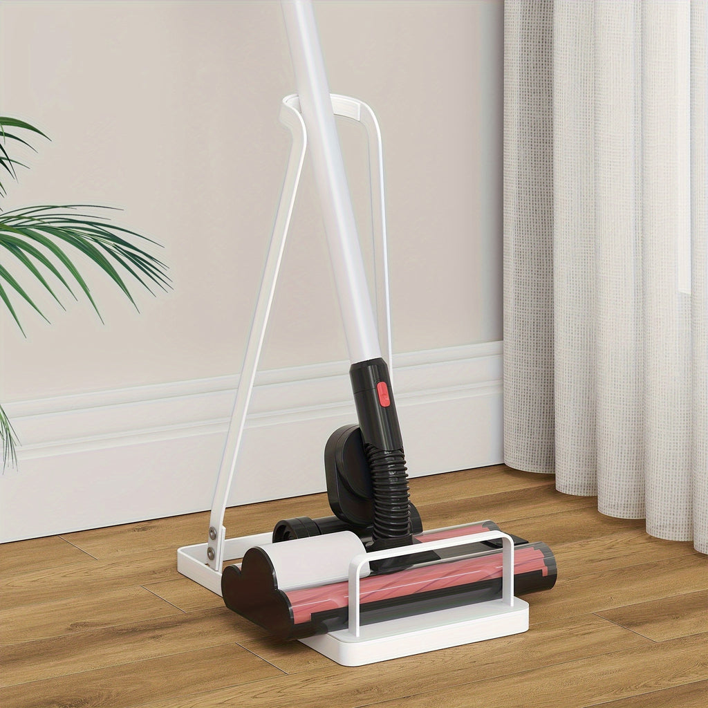 Vacuum Cleaner Storage Stand with Open Shelf – Freestanding Handheld Vacuum Organizer Rack for Stick Vacuums & Accessories, Space-Saving Floor Stand, Black & White