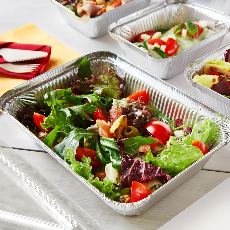 Disposable Aluminum Foil Pans 30 Pack with Lids – Square Tin Foil Meal Prep Containers for Oven, BBQ & Baking | Thick Heavy-Duty Takeaway Boxes