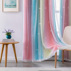 Double Layer Sheer & Blackout Curtains – Elegant Romantic Window Panels for Living Room & Bedroom, Heat Insulation, Pink Yellow Blue | W34–W51 x H63–H84 in | Nuvia Haven