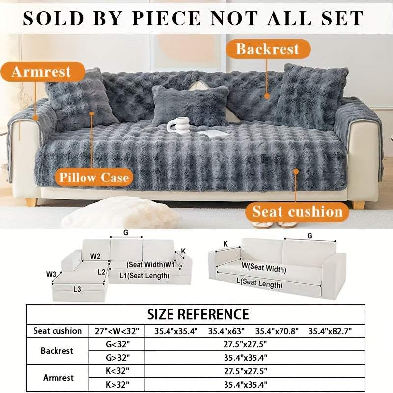 Plush Sofa Cover Rabbit Fur Like Cushion – Anti-Slip Wear-Resistant Pet Friendly Sofa Protector, 450-500GSM Polyester, Machine Washable, Home Decor