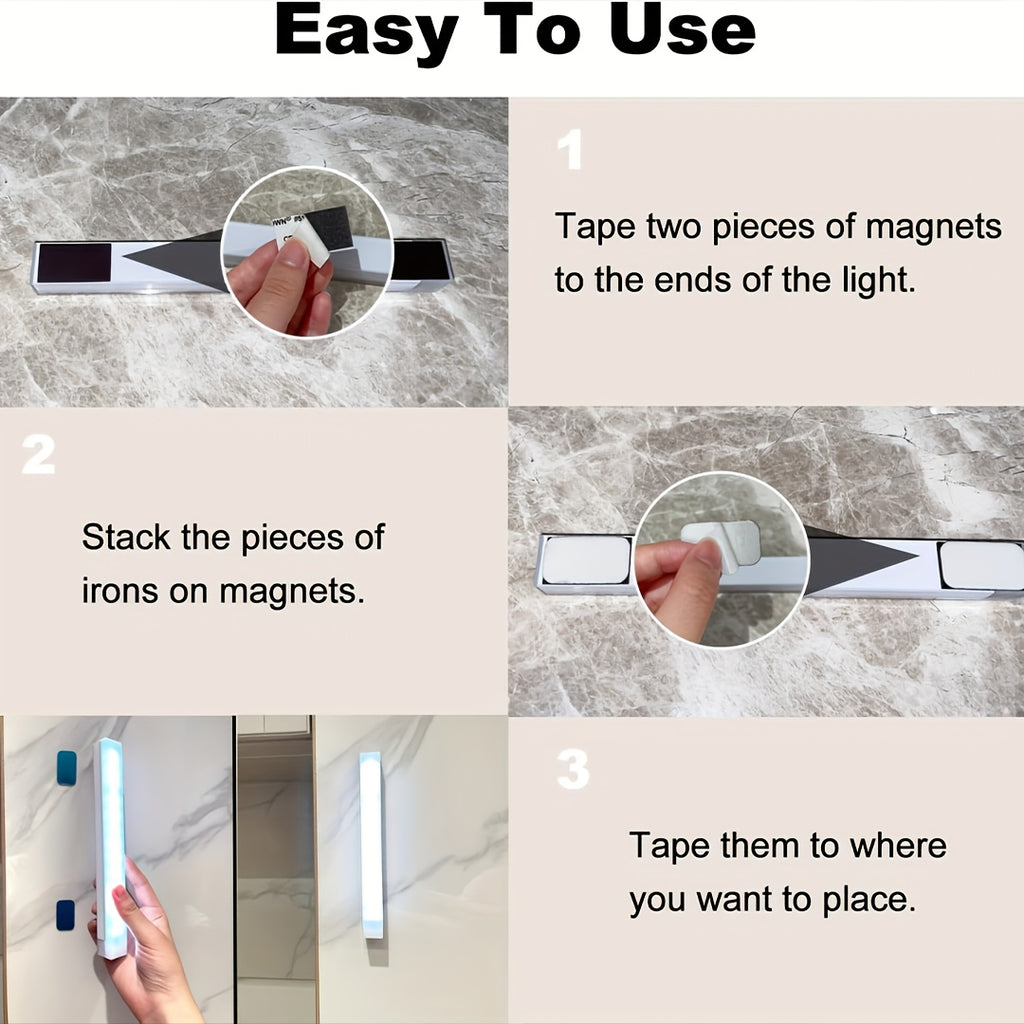 LED Motion Sensor Cabinet Lights 6-Pack, USB Rechargeable Magnetic Indoor Night Light Strips for Stairs, Shelves & Closets – 3.94in / 7.87in / 11.81in