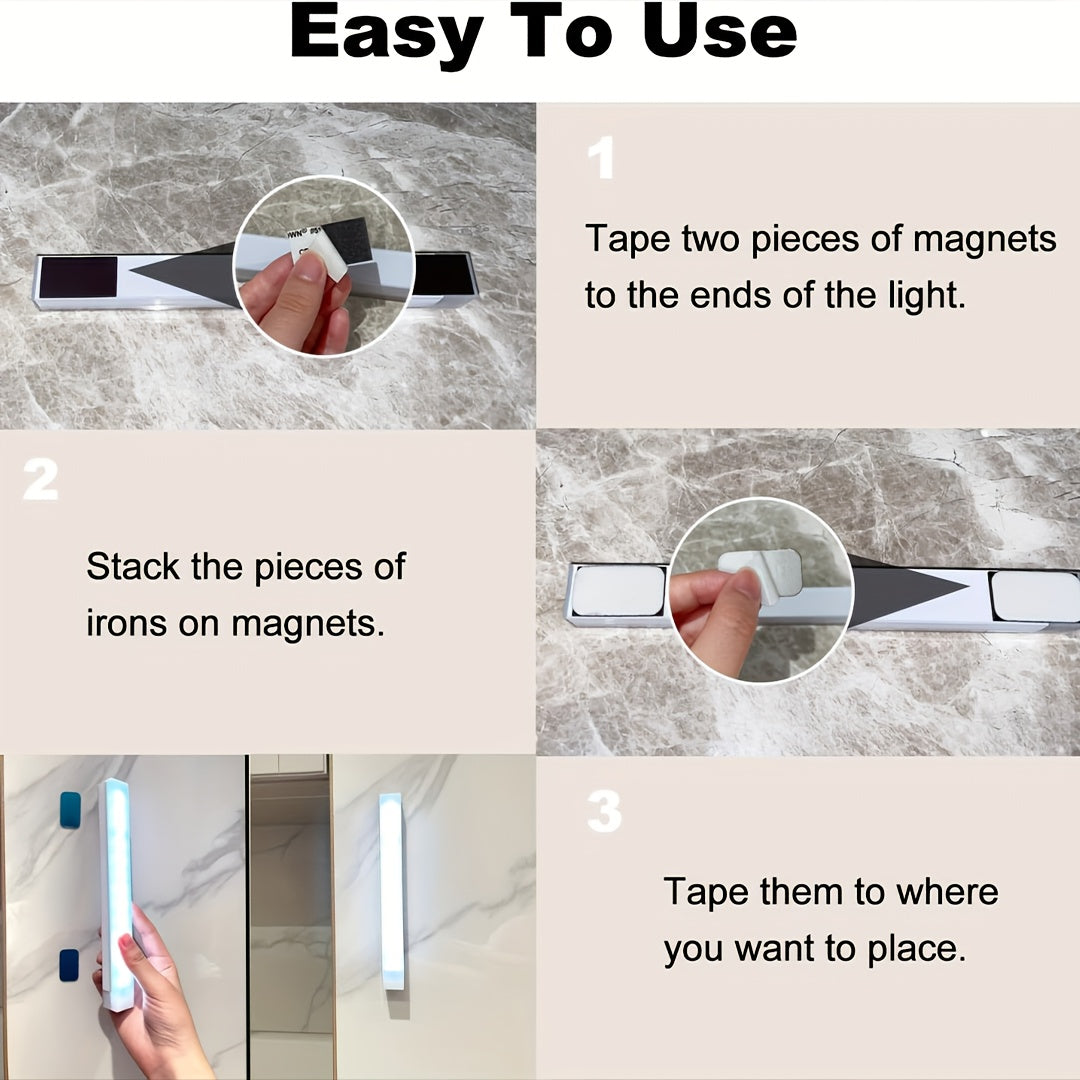 LED Motion Sensor Cabinet Lights 6-Pack, USB Rechargeable Magnetic Indoor Night Light Strips for Stairs, Shelves & Closets – 3.94in / 7.87in / 11.81in