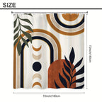 Bohemian Abstract Shower Curtain 72”×72” – Moon Phase Leaf Geometric Watercolor Bathroom Curtain | Boho Mid-Century Aesthetic Shower Decor in Blue & Green