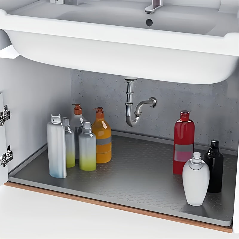 Under Sink Mat Waterproof 34x22 Inch - Silicone Cabinet Liner Drip Tray for Kitchen & Bathroom, Shelf Protector Organizer for Under Sink Storage, Large & Gray Options
