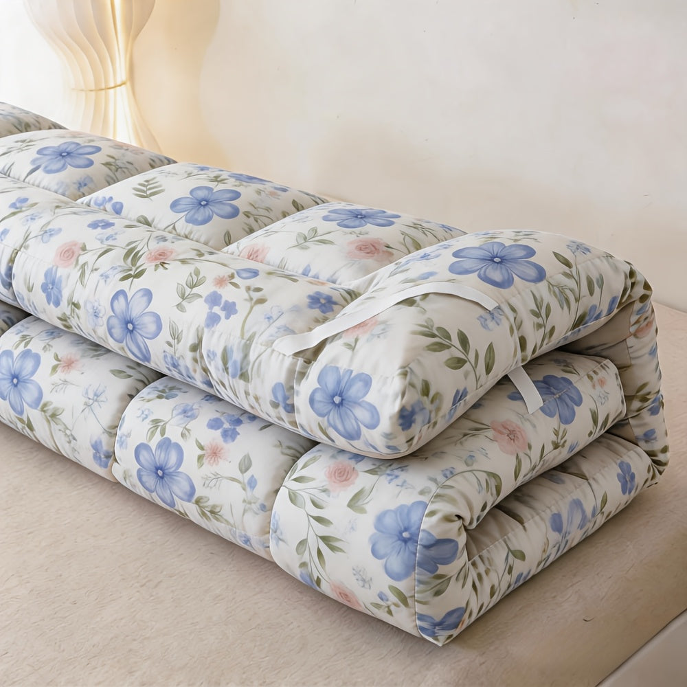 Japanese Plush Roll-Up Mattress Topper | Quilted Fitted Mattress Pad Cover, Breathable Folding Sleeping Pad, Machine Washable Mattress Protector – Twin Full Queen King