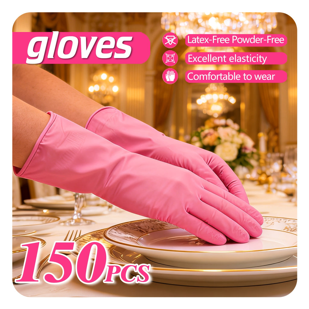 Disposable Gloves Rose Pink Stain Resistant Waterproof Soft Comfortable Wrist for Daily Cleaning Kitchen Restaurant Pet Care Beauty Hairdressing M L 50 100 150 200 Count