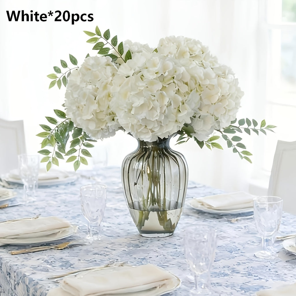Silky Hydrangea Artificial Flowers 20/40 Pack, 16.2 Inch Blue & White – Outdoor Faux Hydrangea Stems for Wedding, Garden, Home Party, Exhibition & Christmas Decorations