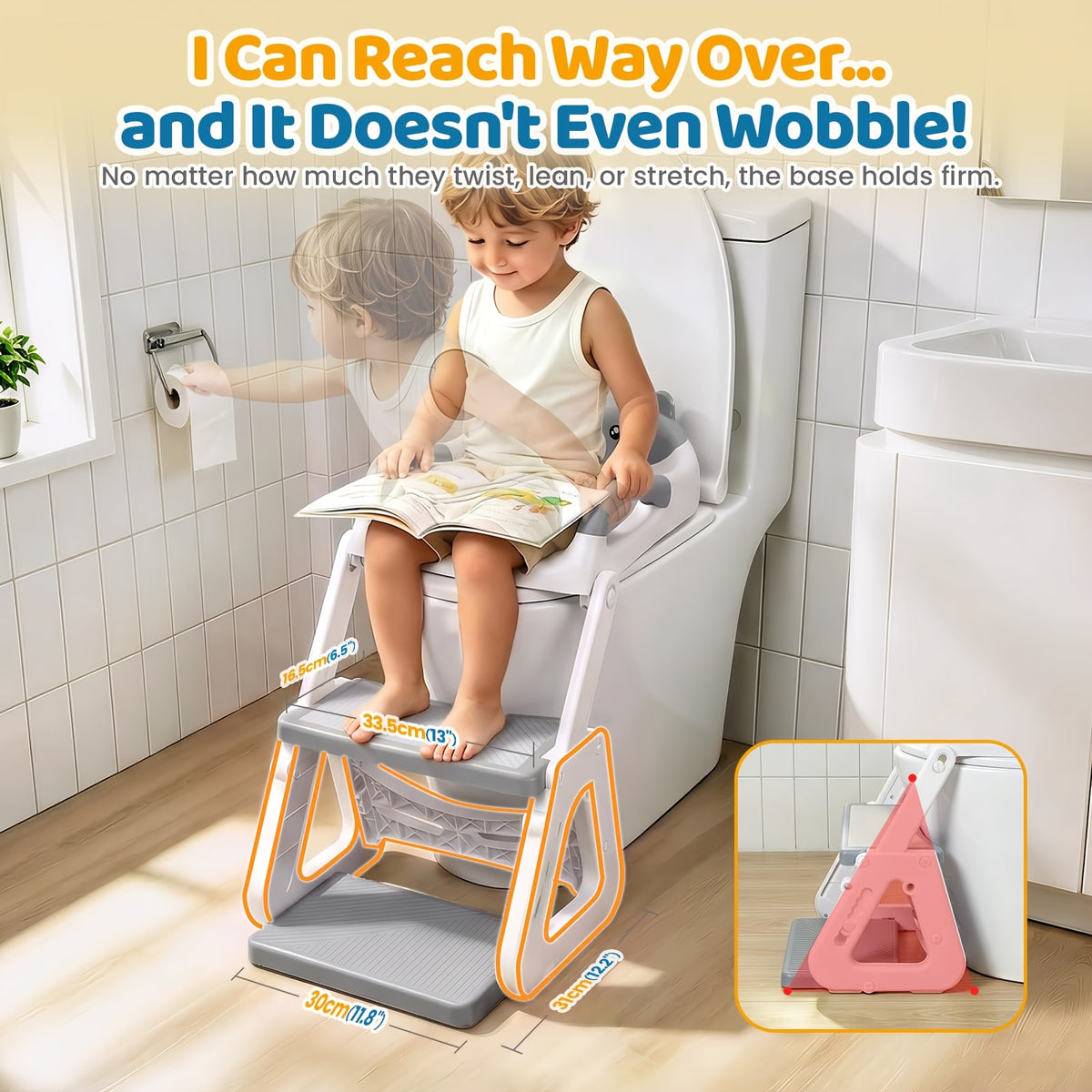2-in-1 Potty Training Toilet Seat with Step Stool for Toddlers – Adjustable Height, Anti-Slip Pad & Splash Guard for Boys & Girls