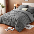 Luxury Pleated Comforter Set 5/7 Pcs – Soft Plush Fiber Fill, Quilted Comforter, Fitted Sheet, Flat Sheet, Pillowcases & Shams, Twin Full Queen King Year-Round Bedding