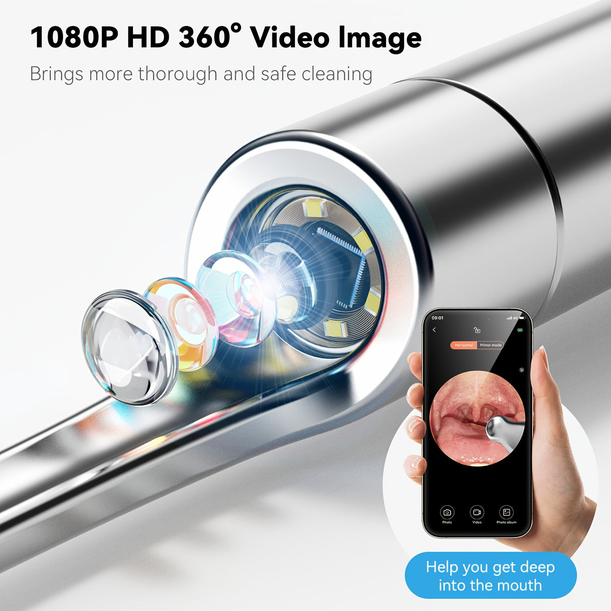Tonsil Stone Remover with 1080P HD Camera - Visual Removal Kit 6 LED Lights 5 Stainless Tips USB Rechargeable iOS Android App Oral Care Tool