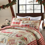 Christmas Quilt Set Queen King 3 Piece – Rustic Lodge Deer Snowman Snowflake Holiday Bedding Ensemble, Quilted Bedspread Coverlet with Pillow Shams, Machine Washable Lightweight Comforter