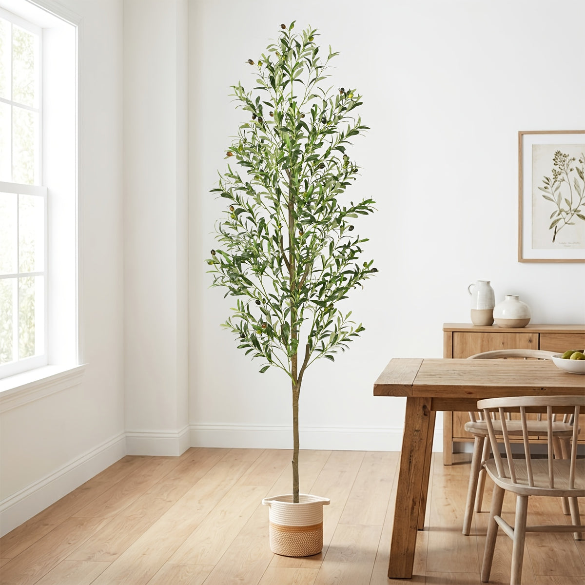 Artificial Olive Tree with Basket, Planter & Moss 5ft 6ft 7ft – Tall Indoor Fake Olive Plant with Realistic Wood Trunk, Lifelike Branches & Fruits for Office, Living Room & Spring Summer Home Decor