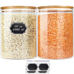 Glass Canisters for Kitchen Counter Set of 2 Large 101oz Airtight Lids, Wooden Lid Cookie Jars, Food Storage Containers for Sugar, Flour, Pasta, Coffee Beans & Candy