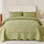 Quilted Embroidered Bedspread Set 3 Pcs – Floral Embroidery, 100% Polyester, Wrinkle-Resistant Lightweight Coverlet for Queen & King Bedroom Decor, 16 Colors