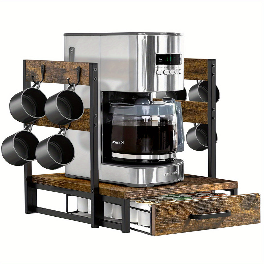 K-Cup Holder Drawer Coffee Pod Organizer for Counter with Mug Rack & Coffee Maker Stand – 35-Pod Capacity Kitchen Countertop Storage for Home & Office