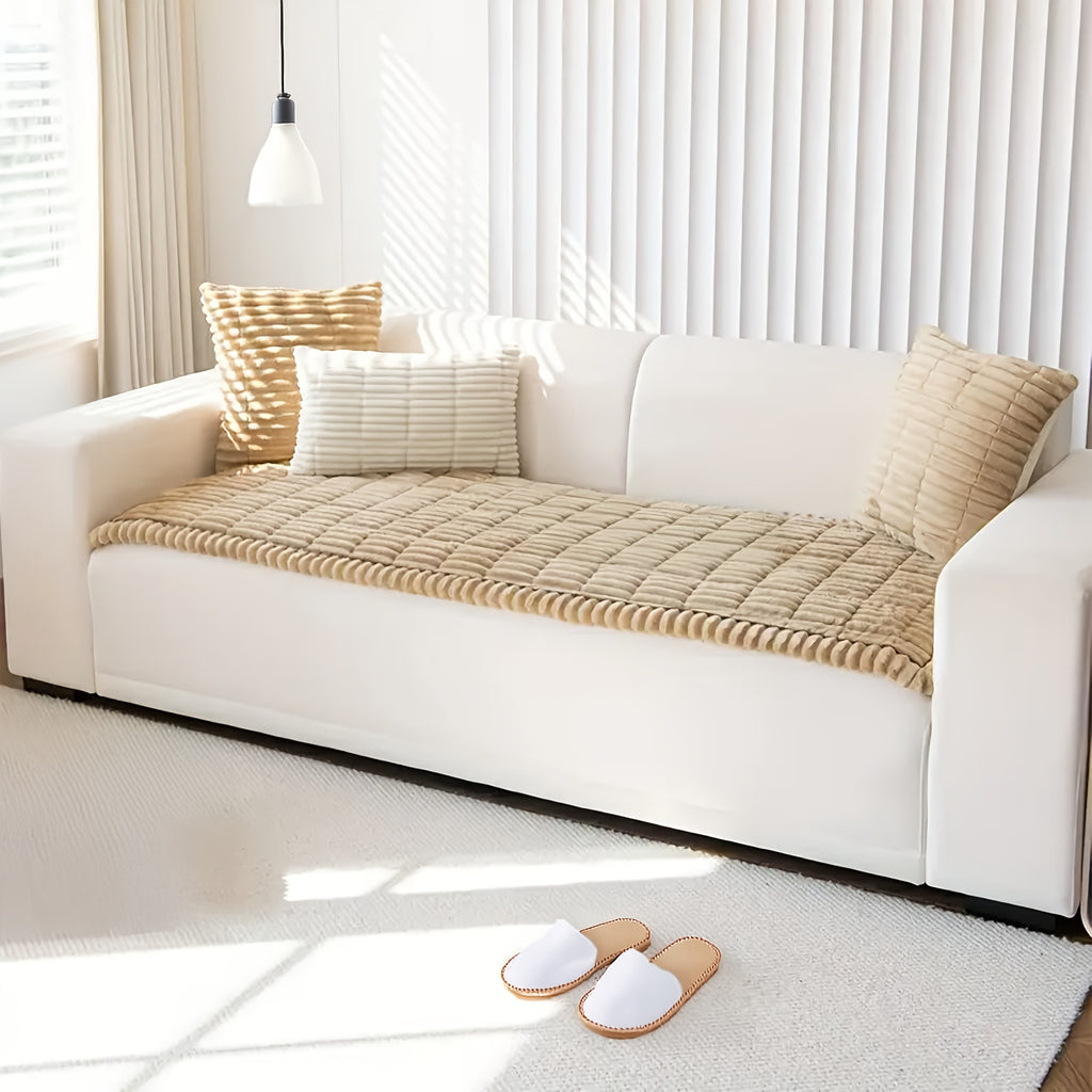 Corduroy Plush Sofa Cover 1pc – Thickened Non-Slip Washable Couch Slipcover for 2 3 4 Cushion Sofa & L-Shape Sectional, Soft Cozy Furniture Protector All Seasons, Christmas Home Decor