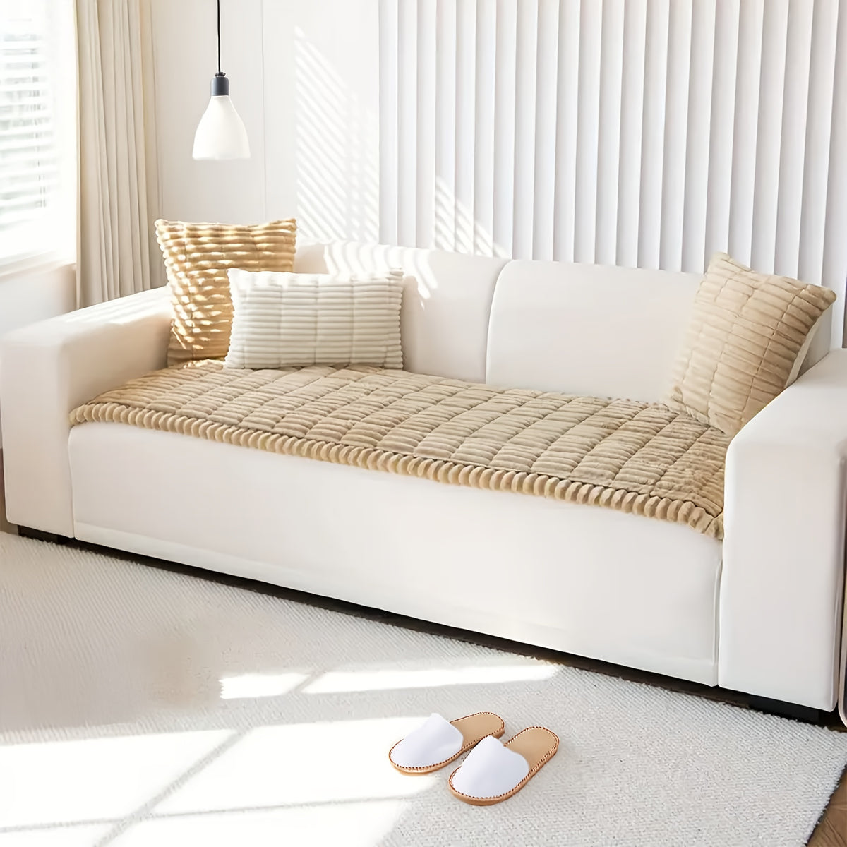 Corduroy Plush Sofa Cover 1pc – Thickened Non-Slip Washable Couch Slipcover for 2 3 4 Cushion Sofa & L-Shape Sectional, Soft Cozy Furniture Protector All Seasons, Christmas Home Decor