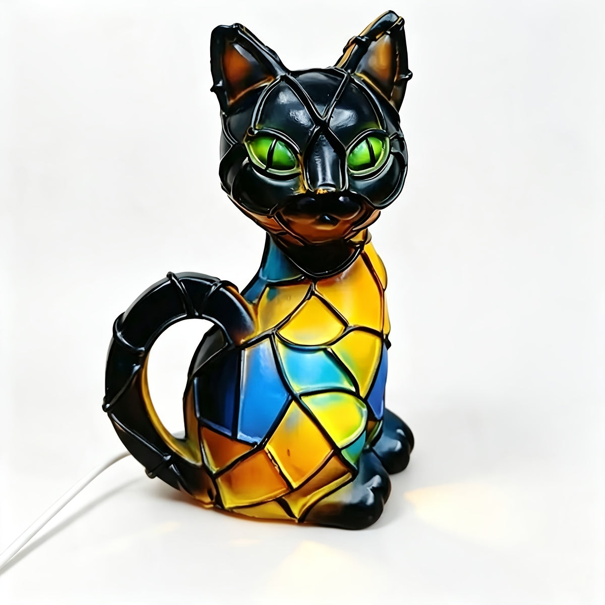 USB Glowing Cat Statue Collectible Figurine – Cute Pet Cat Themed Night Light Sculpture, Home Decoration Accent for Cat Lovers, Holiday Gift, Family Living Room Desk Decor