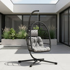Egg Chair with Stand Rattan Wicker Outdoor Swing Hammock Chair Thickened Aluminum Frame UV-Resistant Cushion 350LBS Single or Two-Seater