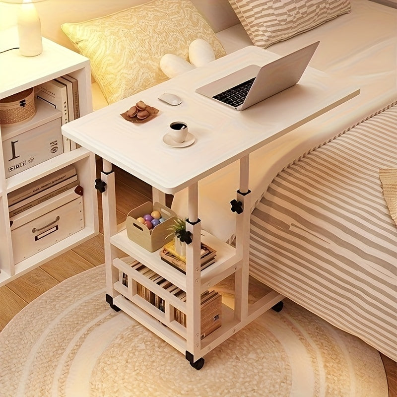 Rolling Laptop Desk Movable Adjustable Height 360 Degree Rotating Wheels Bedside Computer Desk for Bedroom Living Room Dormitory Multifunctional Student Writing Desk Multiple Colors
