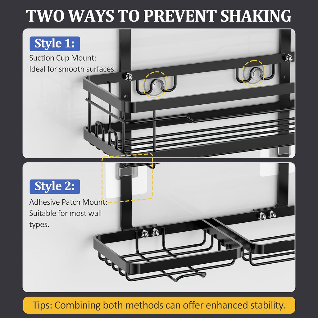 Hanging Shower Rack 5-Piece Set with Soap Holder, Towel & Bathrobe Hook | No-Drill Rust-Proof Adjustable Shower Caddy for Bathroom Storage