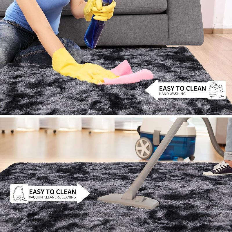 Tie-Dye Shaggy Plush Area Rug Non-Slip Fuzzy Soft Bedside Carpet Pet Friendly for Bedroom Living Room Dorm 5 Colors