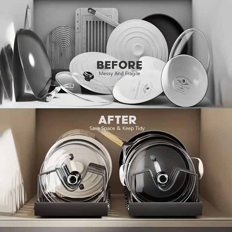 Pull Out Cabinet Organizer Under Cabinet Pot and Pan Rack Sliding Storage with Adjustable Dividers for Pot Lids Bakeware Plates