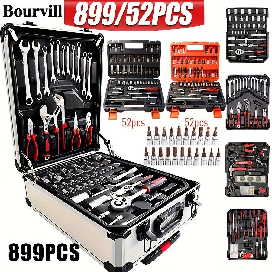 52-Piece Professional Tool Set Toolbox – Multi-Function Portable Home & Car Repair Kit for Enthusiasts and Professionals, Gift for Men, White Black Red