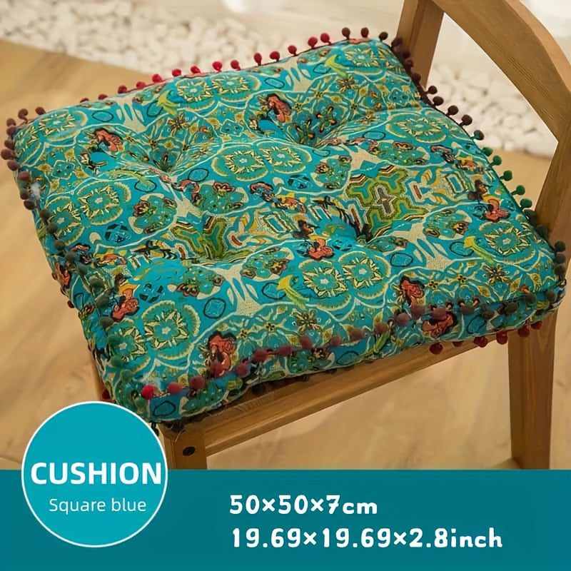 Moroccan Boho Chair Cushion Seat Pad with Removable Cover & Fiberfill – Bohemian Floor Cushion for Indoor Outdoor Chairs, Benches, Living Room, Bedroom, Patio, Hand Washable Decorative Home Decor