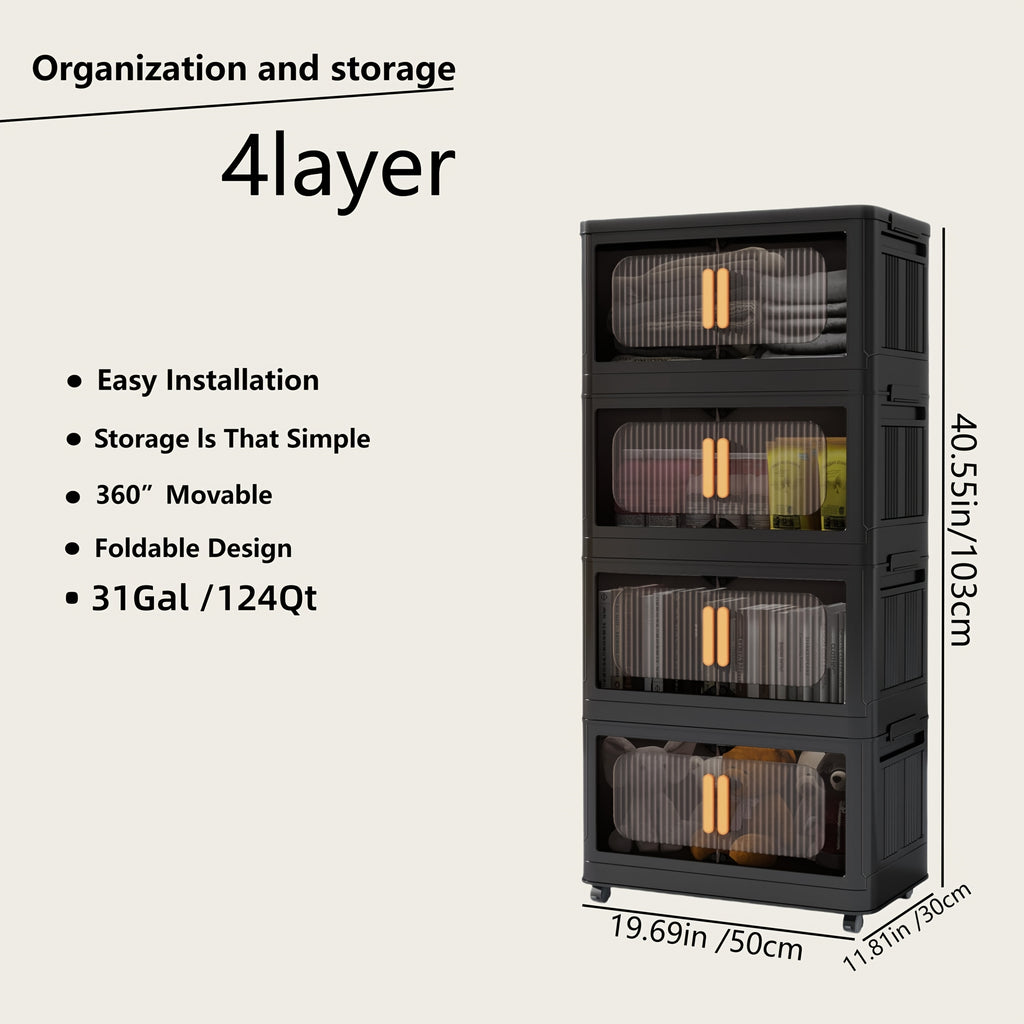 Collapsible Storage Locker with Locking Wheels – 4/5 Tier Double Door Plastic Bin Organizer, Stackable Space-Saving Storage Cabinet for Closet, Dorm, Office, Garage, Bedroom & Gym