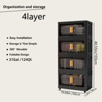 Collapsible Storage Locker with Locking Wheels – 4/5 Tier Double Door Plastic Bin Organizer, Stackable Space-Saving Storage Cabinet for Closet, Dorm, Office, Garage, Bedroom & Gym