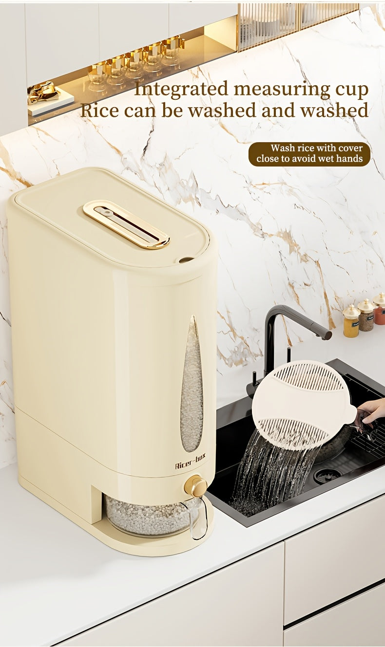 Large Capacity Rice Dispenser & Sealed Storage Box – Press-Type Measuring Cup, Moisture-Proof & Insect-Proof, for Rice, Flour, Coffee Beans, Legumes & Pet Food – 11LB & 22LB Options