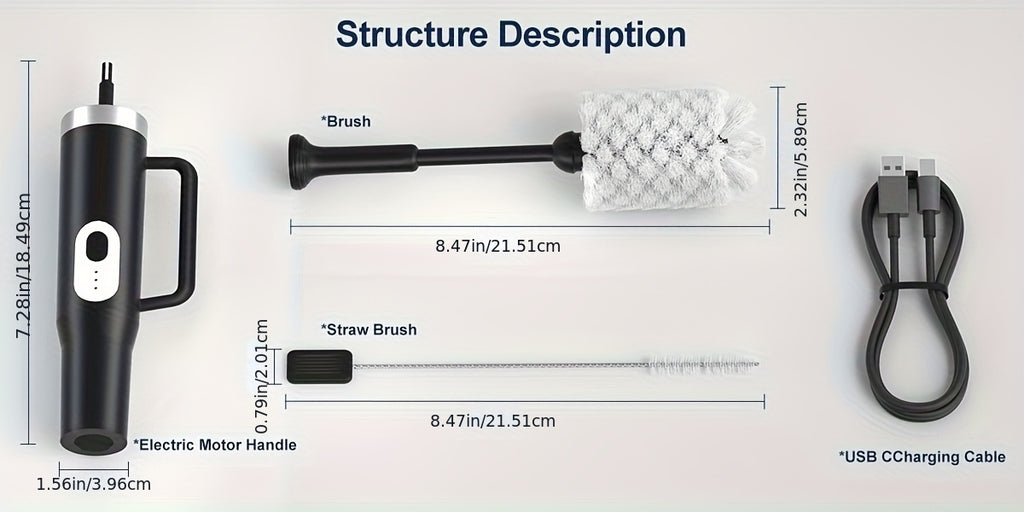 Electric Cup Scrubber 2-Speed IPX6 Waterproof – Type-C Rechargeable Bottle Brush Cleaner for 40oz Mugs, Tumblers & Water Bottles, Long Straw Brush & Wall Mount Storage, Kitchen Cleaning Tool
