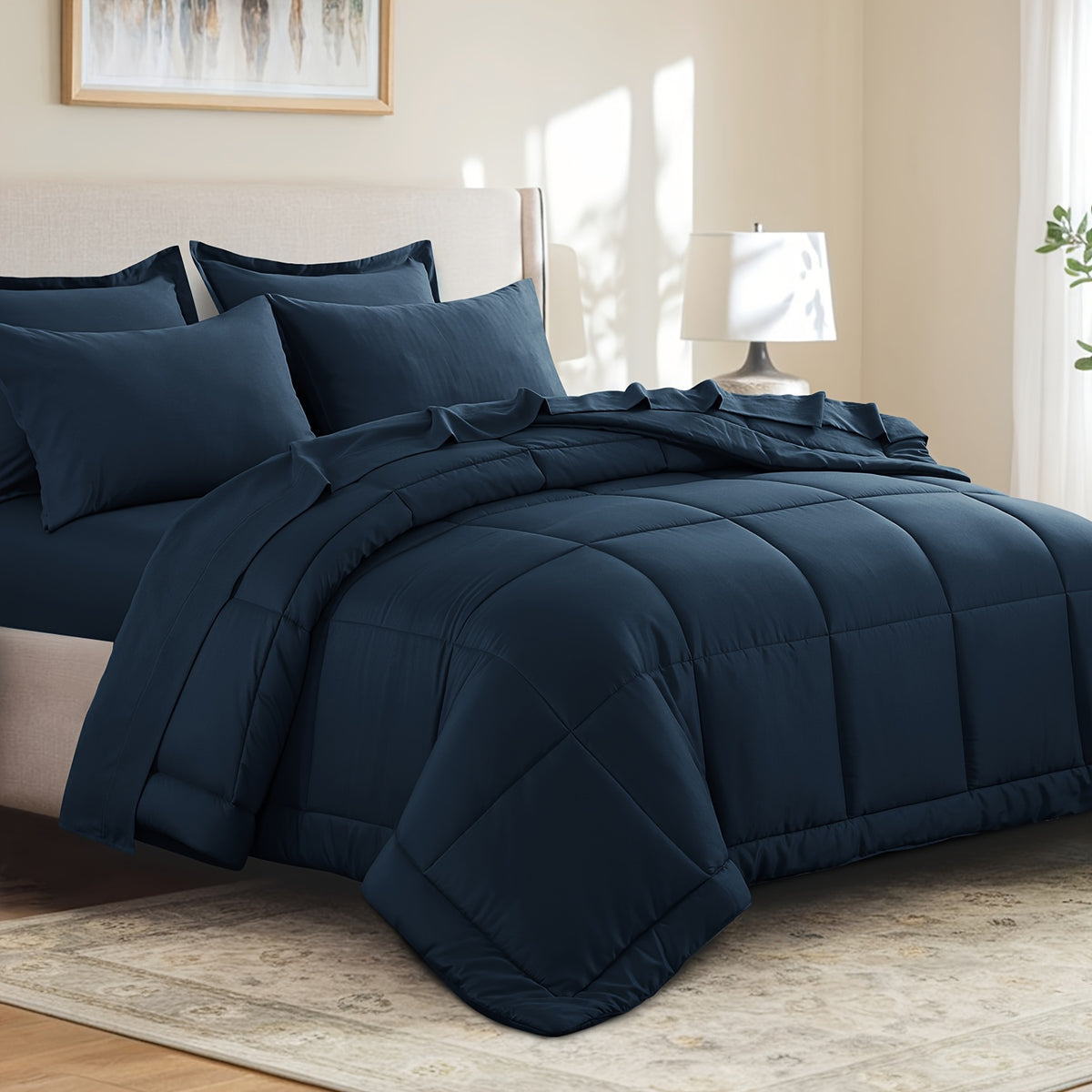 Bed in a Bag Queen 7 Piece Fluffy Comforter Set – Ultra-Soft Microfiber Bedding with Comforter, Fitted Sheet, Flat Sheet & 4 Pillowcases, Hypoallergenic Breathable All Season Bedding Gift for Her
