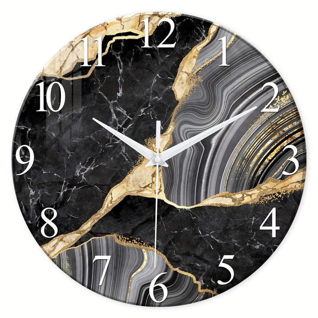 Modern Large Glass Wall Clock with Marble Texture – Silent Non-Ticking, 14, 20 & 24 Inch, AA Battery, Luxury Wall Decor for Living Room, Bedroom, Kitchen & Office, Housewarming Gift